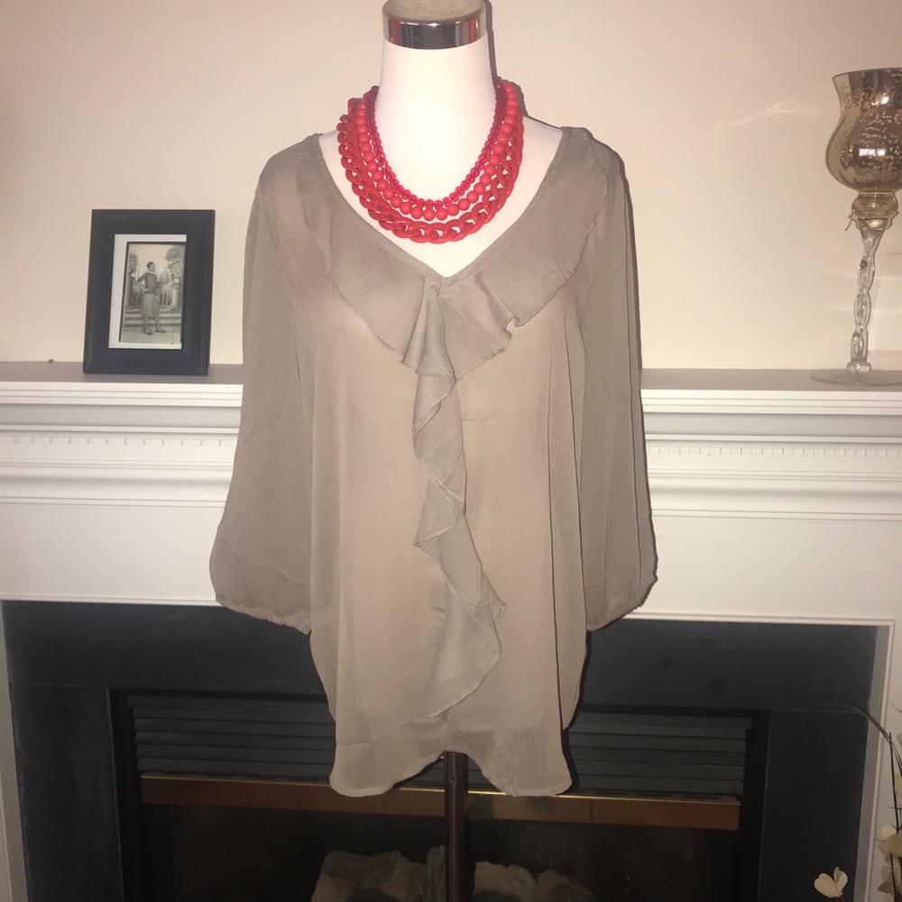 Jon & Anna | Taupe Sheer Ruffle Blouse